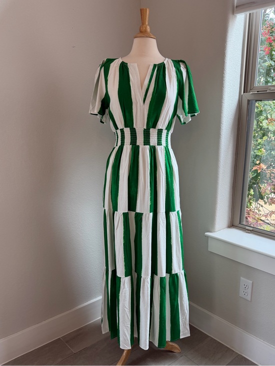 Sugarlips Dresses & Skirts - Sugarlips Rony Green/White Smocked Linen Maxi Dress Size M